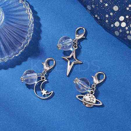 Clear Acrylic & Alloy Star & Moon & Planet Pendant Decorations HJEW-JM03051-1
