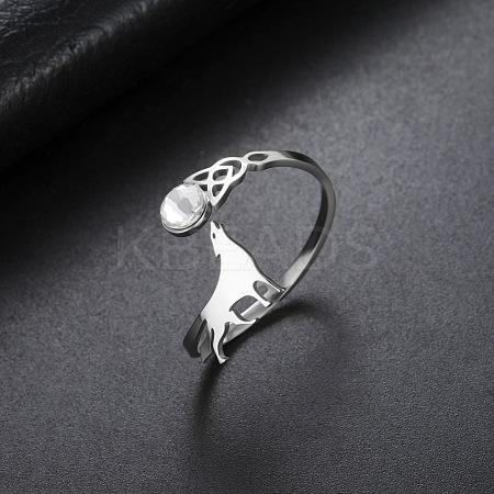 304 Stainless Steel Rhinestone Cuff Open Rings WG3F277-01-1