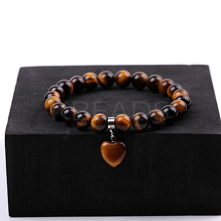 Natural Tiger Eye Beaded Stretch Bracelets PW-WG34938-02-1
