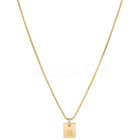 1Pc Stainless Steel Letter Rectangle Pendant Necklaces NJEW-LP0001-34S-G-1