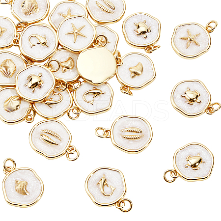 24Pcs 6 Styles Ocean Theme Brass Enamel Pendants KK-DR0001-48-1