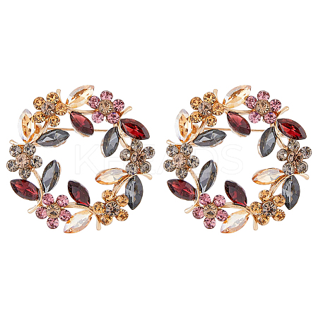 Flower Wreath Colorful Rhinestone Brooch JEWB-WH0026-19-1