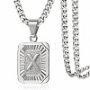 Rectangle with Letter Pattern 304 Stainless Steel Pendant Necklaces FS-WGFC766-45-1