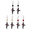 3 Pairs 3 Colors Hallowmas Alloy Dyed Synthetic Turquoise Dangle Earrings EJEW-JE06483-4