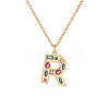 Brass Pave Colorful Cubic Zirconia Initial Pendant Necklaces for Women FS-WG02860-18-1