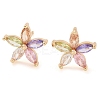 Rack Plating Flower Brass Cubic Zirconia Stud Earrings EJEW-M090-13G-05-1