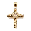 Brass Micro Pave Cubic Zirconia ABS Imitation Pearl Pendants KK-D328-03G-A-1