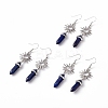 Natural Lapis Lazuli Bullet with Sun Dangle Earrings EJEW-I276-01P-14-1