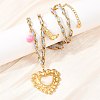 304 Stainless Steel with Glass & Resin Heart Pendant Polyester Rope Necklaces for Women NJEW-K252-12G-3