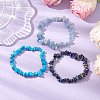 3Pcs Natural Aquamarine & Natural Lapis Lazuli & Synthetic Turquoise Chip Beaded Stretch Bracelet Sets BJEW-JB10861-5