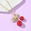 Brass Resin Fruit Cherry Pendant Satellite Chain Necklaces for Women NJEW-D306-02G-A-5