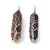 Natural & Synthetic Mixed Gemstone Copper Wire Wrapped Pointed Pendants G-F733-05-4