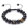 Natural Black Agate & Tiger Eye Round Beaded Adjustable Bracelets HL8029-12-1