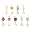 9Pcs 9 Styles Natural Mixed Stone Chip with Brass Clover Pendants PALLOY-JF04673-1