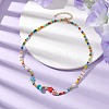Flower Glass Seed & Pearl Beaded Necklaces NJEW-JN04677-01-1