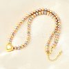 Three-color Brass Heart & Round Beaded Necklaces for Women NJEW-D314-10PG-3