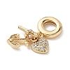 Brass Micro Pave Clear Cubic Zirconia European Dangle Charms KK-D502-04G-2
