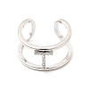 Clear Cubic Zirconia Initial Letter Open Cuff Ring RJEW-A012-01P-T-1