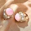 Half Round Natural Gemstone Cubic Zirconia Cuff Rings RJEW-M076-01G-5