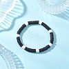 Natural Lava Rock & White Shell Flat Round Beads Stretch Bracelets for Women BJEW-JB12462-02-1