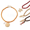 4Pcs 4 Styles Alloy Fish Starfish Shell Shape Pendant Cotton Cord Necklaces for Women NJEW-F357-01KCG-1