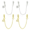 4Pcs 2 Colors Brass Pave Clear Cubic Zirconia European Safety Chains with Charms KK-CJ0003-86-1