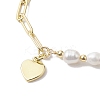 Natural Cultured Freshwater Pearl Beads Paperclip Chains Heart Charm Bracelets with Toggle Clasps for Women BJEW-JB10193-3