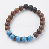 Natural Lava Rock & Wenge Wood Beads & Coconut Stretch Bracelets BJEW-I241-03C-1
