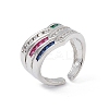 Colorful Cubic Zirconia Arrow Open Cuff Ring RJEW-P079-10P-1