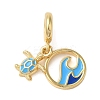 Rack Plating Brass Deep Sky Blue Enamel European Dangle Charms KK-P279-35G-1