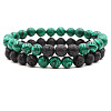 2Pcs 2 Styles Synthetic Malachite & Natural Lava Rock Round Beaded Stretch Bracelets for Couple FS-WGA2A2E-01-1