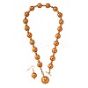 Plastic Imitation Pearl Round Beaded Pendant Necklaces & Dangle Earrings Sets for Women WGE733F-01-2
