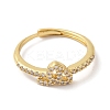 Rack Plating Brass Cubic Zirconia Arabic Letters Adjustable Rings for Women RJEW-S407-10G-01-2