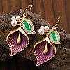 Flower Alloy Enamel Dangle Earrings LS-EJEW-Z108-01G-1