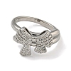 Bowknot Brass Micro Pave Clear Cubic Zirconia Double Rings RJEW-Z050-25P-3