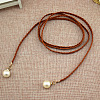 Imitation Leather Braided Belly Belt with Plastic Imitation Pearl Round Bead WG11EBA-08-1