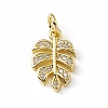 Brass Micro Pave Clear Cubic Zirconia Leaf Charms ZIRC-F132-62G-1