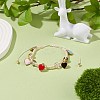 Round Glass Braided Bead Bracelet with Alloy Enamel Heart Charm for Women BJEW-JB08233-02-2