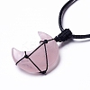 Adjustable Natural Rose Quartz Moon Pendant Necklace NJEW-B086-02G-3