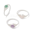 Horse Eye Natural Green Aventurine & Amethyst & Rose Quartz Finger Rings RJEW-JR00843-02-2