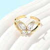 Brass Micro Pave Clear Cubic Zirconia Cuff Rings for Women RJEW-D307-01G-C-4