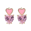 Heart Brass Cubic Zirconia Stud Earrings EJEW-A132-05G-4