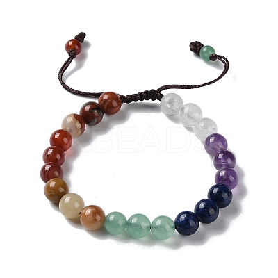 Round Natural Mixed Gemstone Braided Bead Bracelets BJEW-H239-02-1