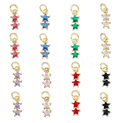 16PCS 8Colors Brass Cubic Zirconia Charms KK-DC0003-77-1