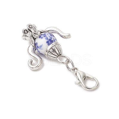 Handmade Flower Printed Porcelain & Tibetan Style Alloy Teapot Pendant Decorations HJEW-JM03670-1