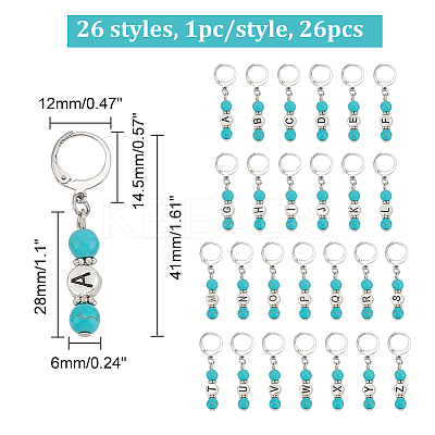 Letter A~Z Synthetic Turquoise & Alloy Pendant Stitch Markers HJEW-AB00456-1