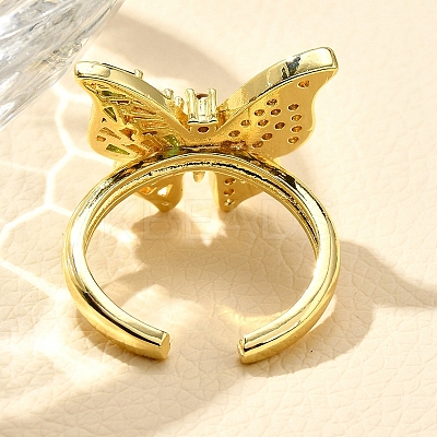 Rack Plating Brass Micro Pave Cubic Zirconia Cuff Finger Rings for Women RJEW-M028-25G-07-1