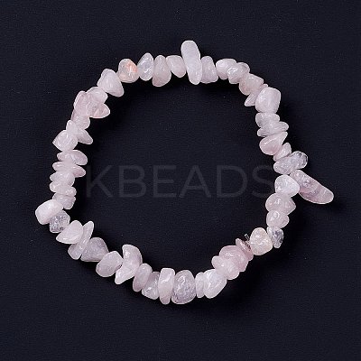 Rose Quartz Chips Stretch Bracelets X-BJEW-JB01308-01-1