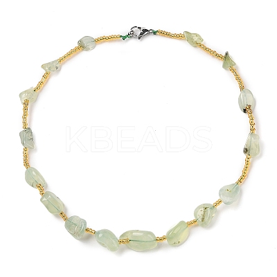 Natural Prehnite Nuggets Beaded Necklaces NJEW-P312-01P-1