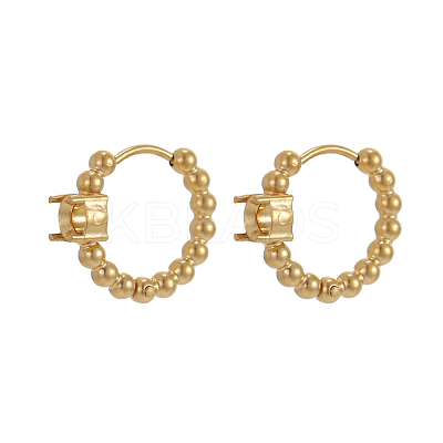 304 Stainless Steel Beaded Hoop Earring Settings STAS-OY011-99G-1